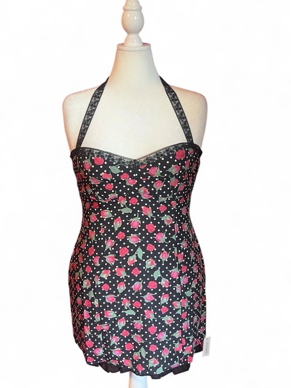For Love & Lemons Black Floral Polka Dot Summer Guest Vacation Party Dress sz XL